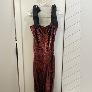 Tuckernuck Red Sequin Maxi Dress with Black Ribbon Straps